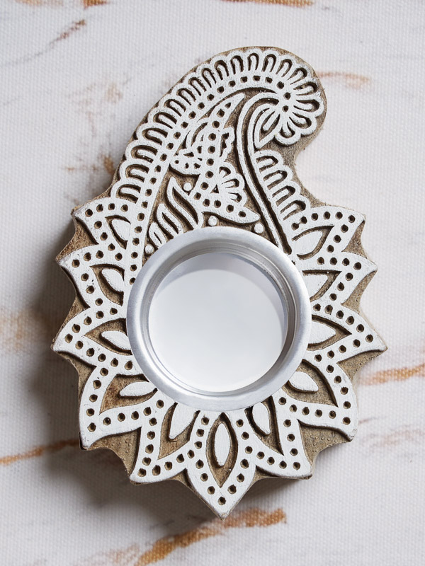 Paisley Bloom ~ Hand-Carved Wooden Tea Light Candle Holder