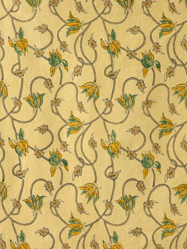 Waltz of the Vines ~ Floral Yellow Fabric Swatch with Vines
