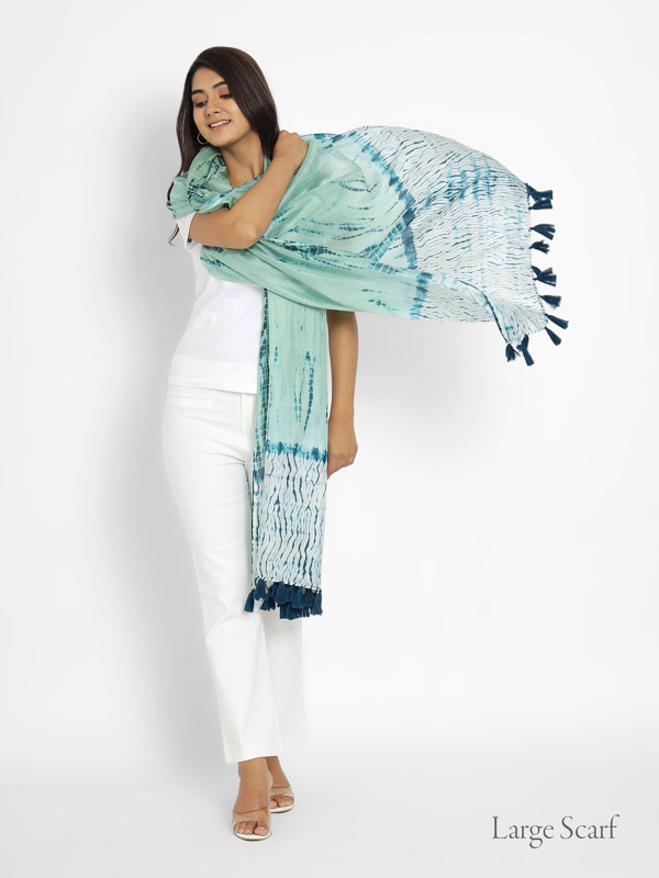 Yangtze ~ Pale Green Designer Shibori Silk Scarf for Women