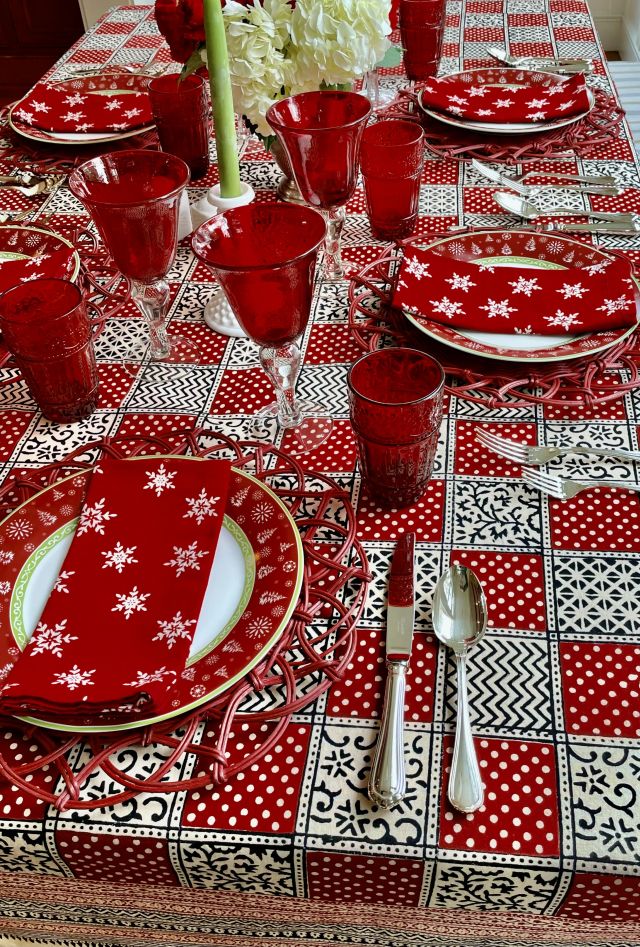 Benson Mills Holiday Plaid Tablecloth – 70-Inch Round Yarn Dyed Fabric, Red Winter Christmas Table Cover - View #3