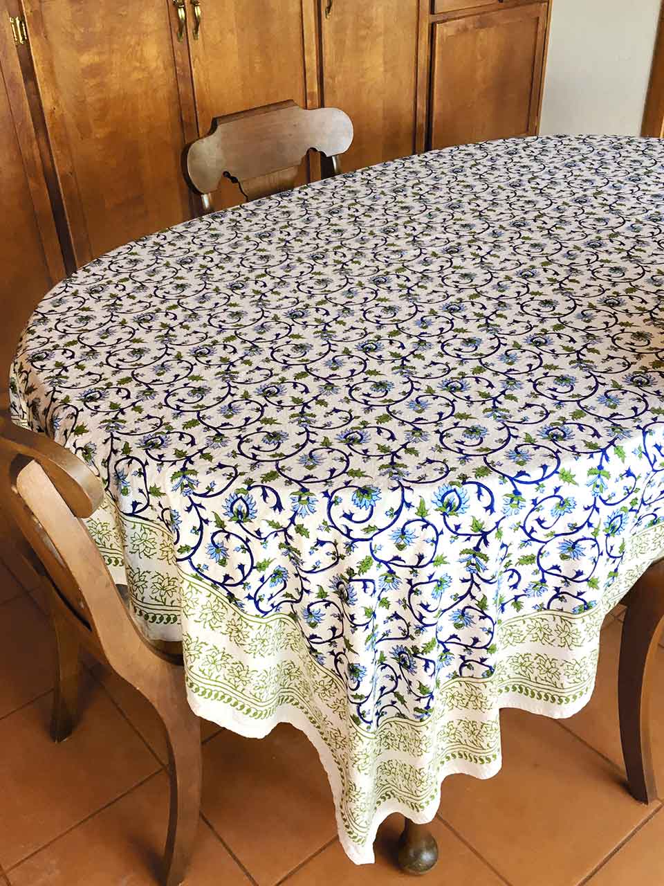 Elegant Floral Turquoise Luxury Indian Tablecloth Moonlit Taj