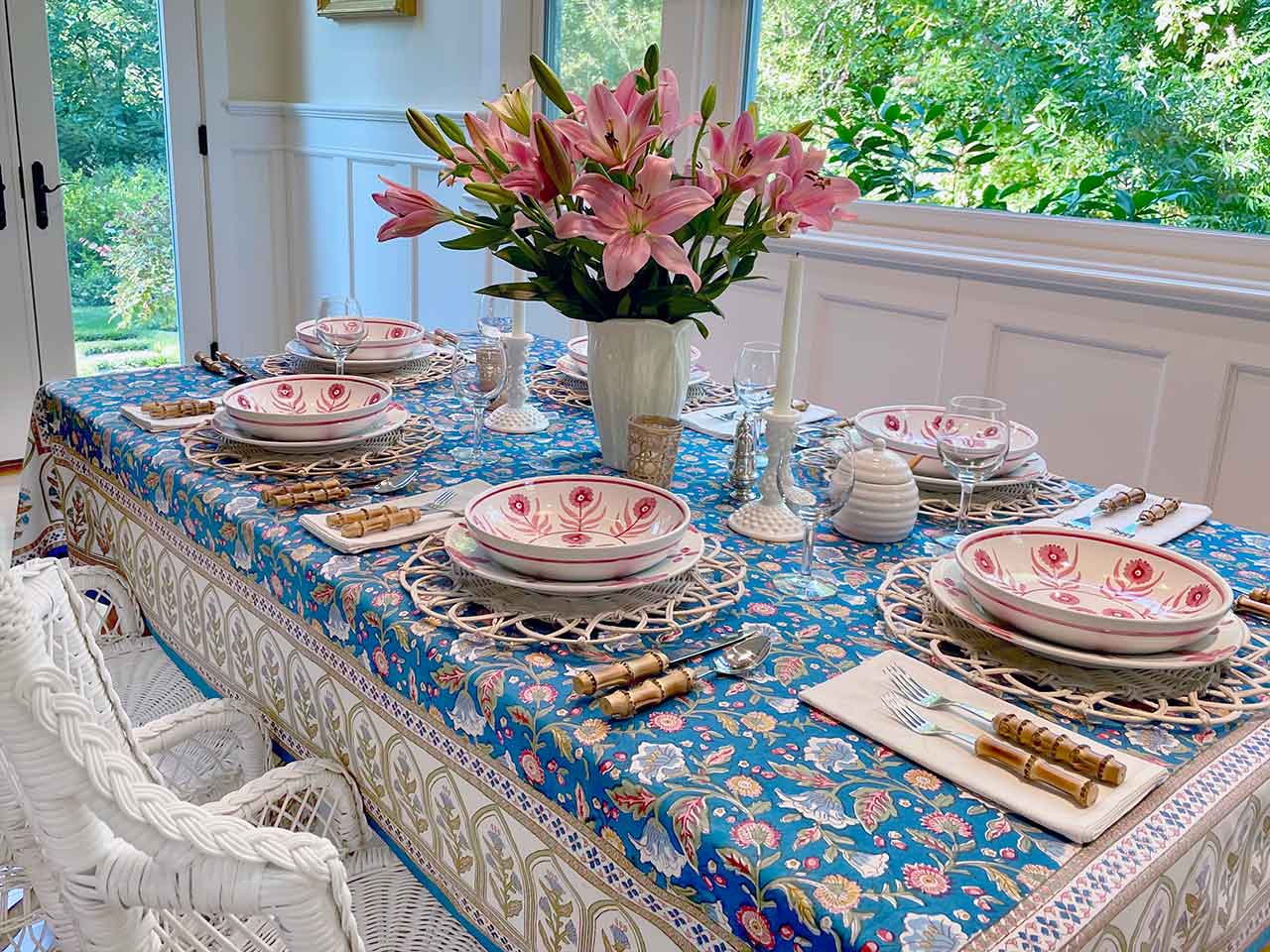 Blue, White, Floral, French Provincial | Saffron Marigold